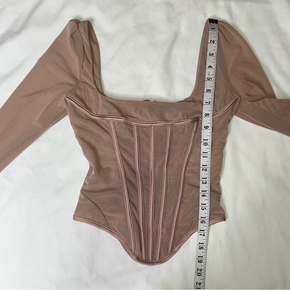💥SOLD💥 House of CB Stella Blush Pink Mesh Feather Trimmed Corset Top Small - Picture 14 of 16